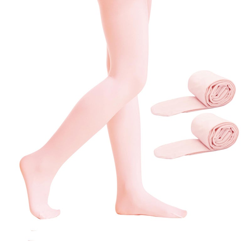PAPPNTI 2 Pairs Girls' Ultra Soft Pro Dance Tights Ballet Footed Daily Student Tights (Toddler/Little Kid/Big Kid) Pink 2-4 Years - Image 1